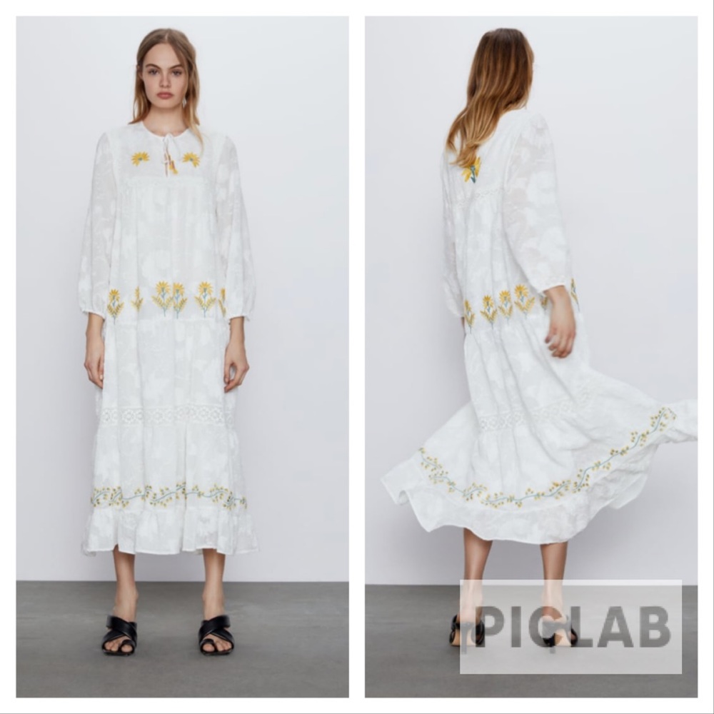 Zara tiered maxi dress w/ floral embroidery. NWT Host picked !! - Picture 3 of 10